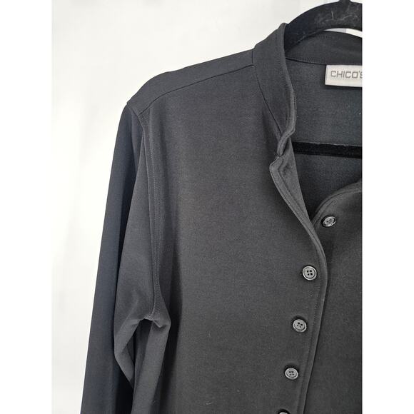 Vintage Chicos Womens Sz 3 (US XL) Button Up Slinky Knit Jacket Solid Black - Picture 2 of 4
